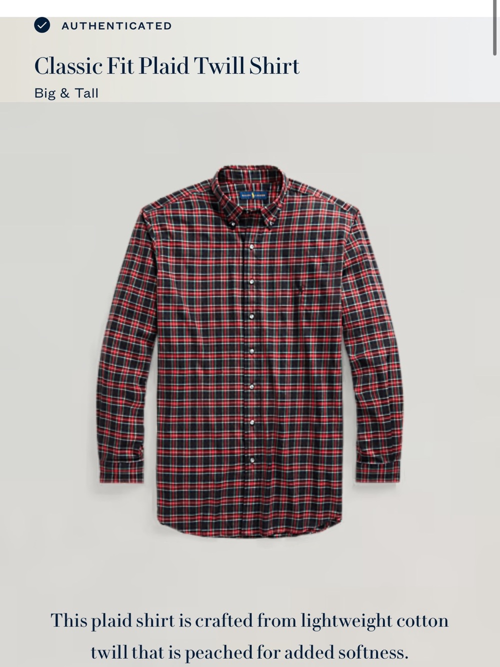 Polo Ralph lauren men’s  Classic Plaid Button-Down Shirt in Red & Black 3XB